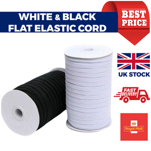 5mm Flat Elastic Cord for Sewing Face Mask Elastic Band White or Black